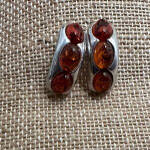 Silver 925 Earrings with Amber Stones